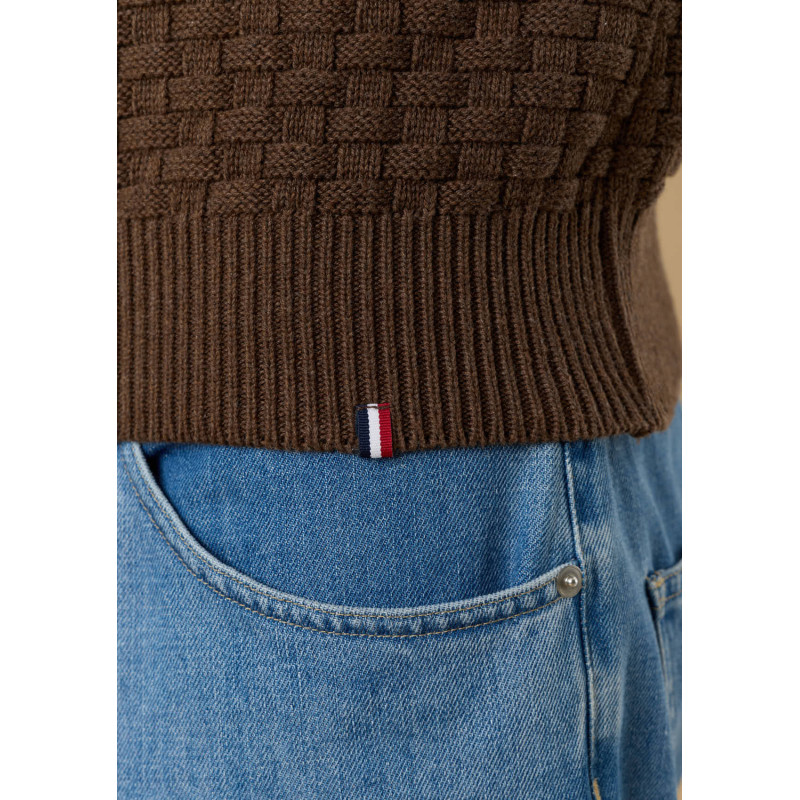 pull-homme-damier-marron-coton-biologique-collection-automne-hiver-2026-4