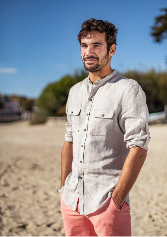 Chemise homme Aventure Naturel rayures coton 1