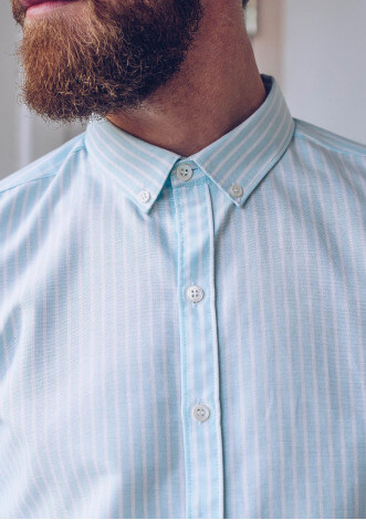 Chemise homme Centre Bourg Bleu Ciel rayures Col Boutonné coton 1