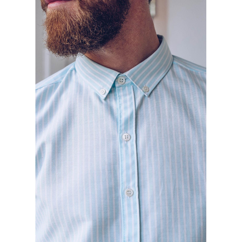 Chemise homme Centre Bourg Bleu Ciel rayures Col Boutonné coton 1 Chemise homme Centre Bourg Bleu Ciel rayures Col Boutonné coton 1