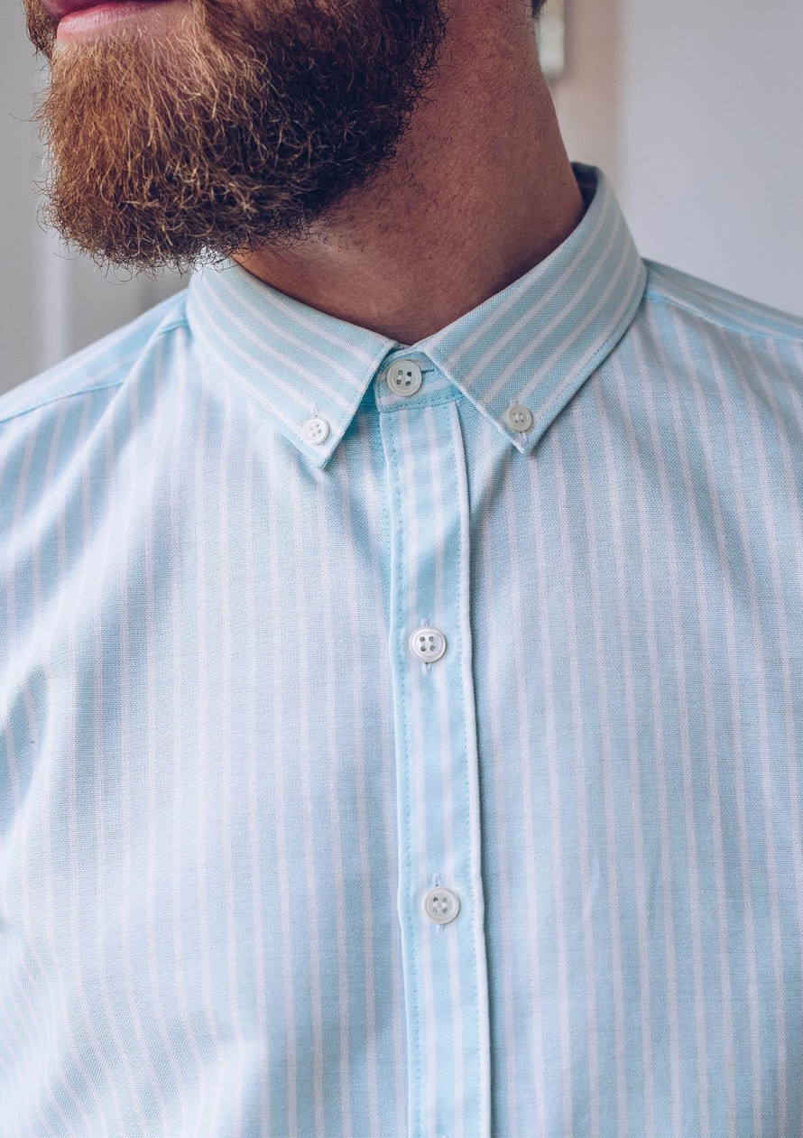 Chemise homme Centre Bourg Bleu Ciel rayures Col Boutonné coton 1