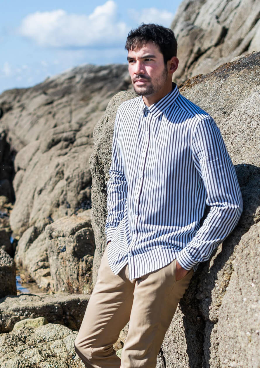 19ah-chemise-homme-chef lieu-raye-noir-et-blanc-col-classique-1