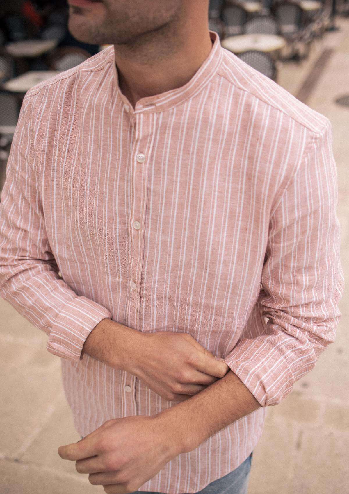 Chemise en lin rayée homme