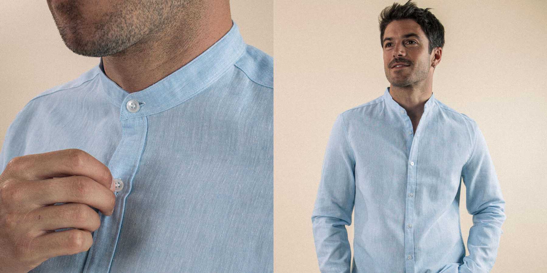 Chemise col officier en lin pour homme Montlimart matière légère