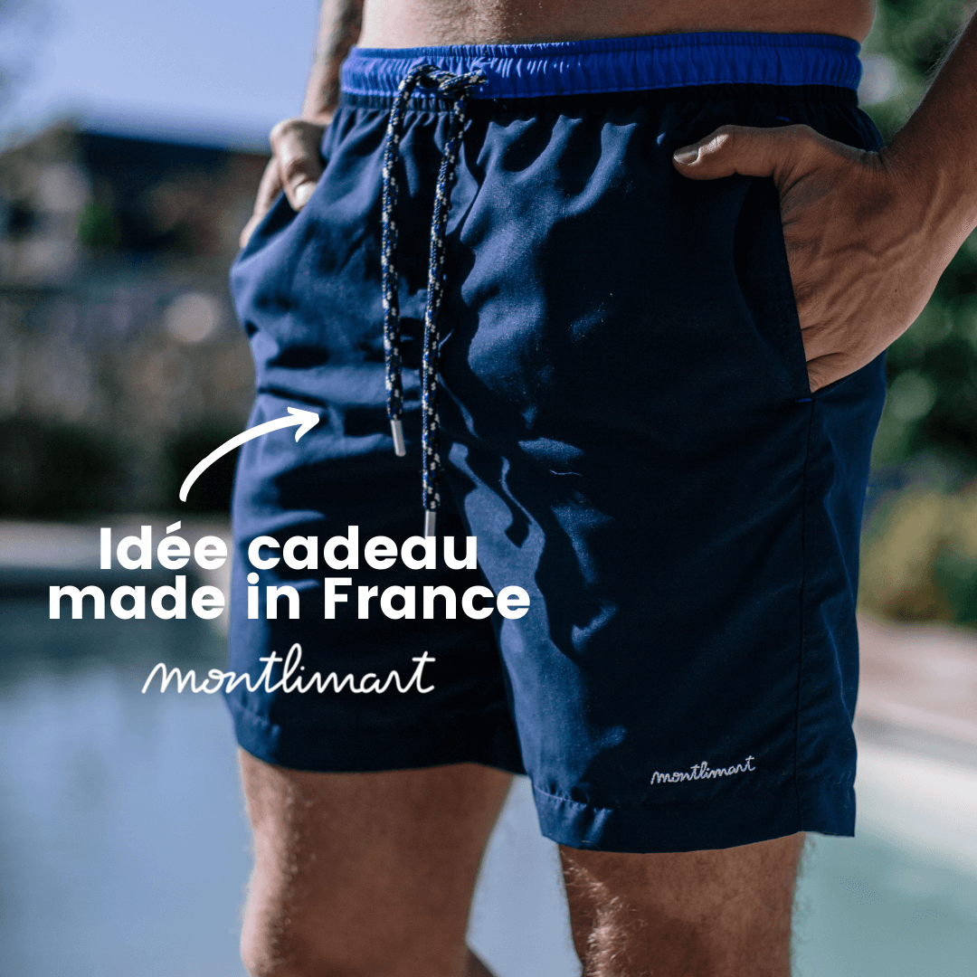 Maillot de bain uni PLONGEON bleu marine made in France en matière recyclée